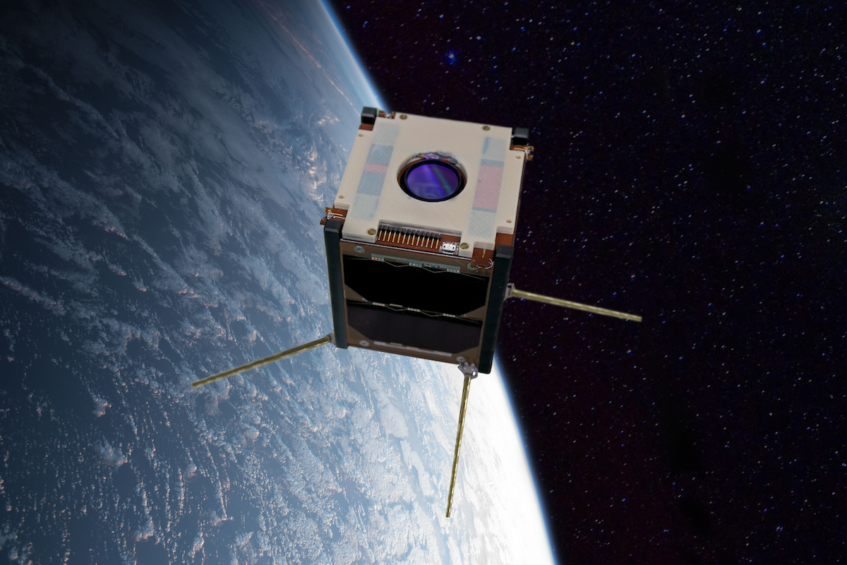 Illustration of the Suomi 100 satellite in space
